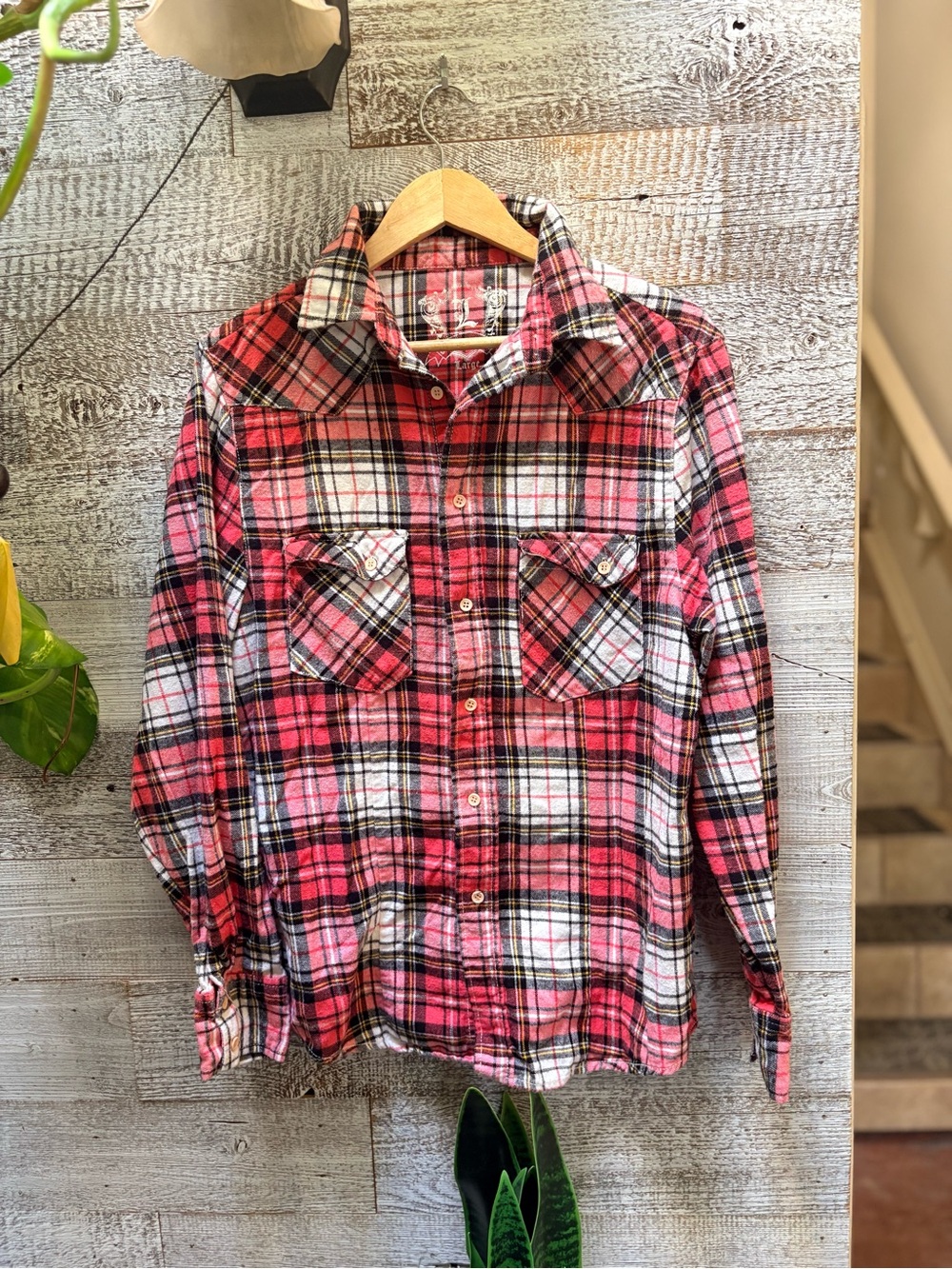 Cedarwood State | Plaid Button-Up Western Flannel Shirt - Men's M/L, Pink/Blk